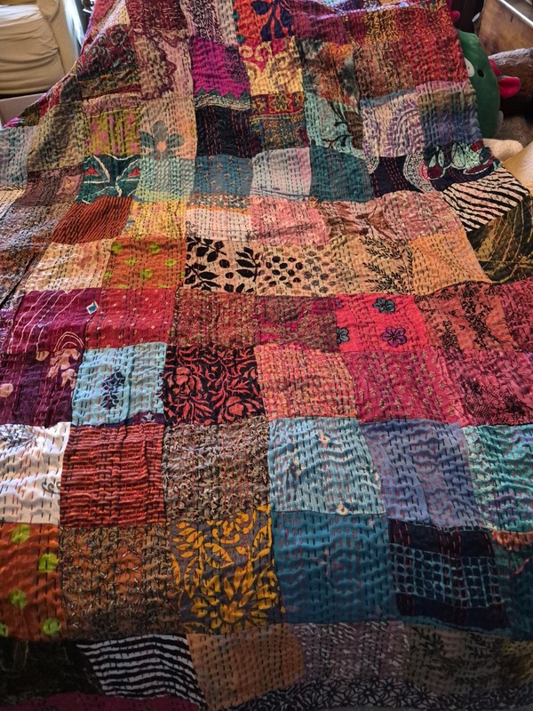 TAJ HOTEL Kantha Silk Blend Patchwork Throw Multicolor/Purple 50” x 70” NWT gallery