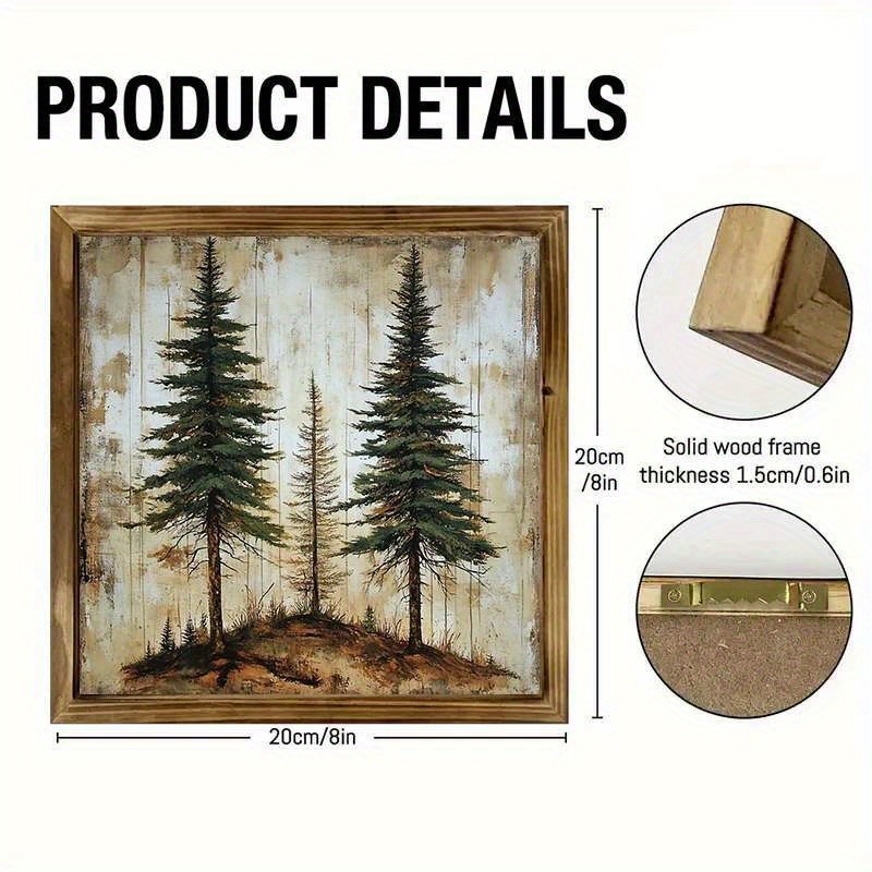 Rustic Framed Pine Tree Art Vintage Forest Landscape Farmhouse Wooden Wall Decor gallery