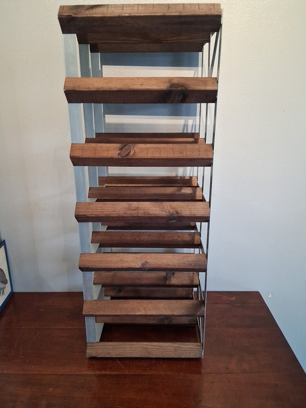 Brown Wine Rack - Solid Pine Wood and Galvanized Steel - 12-Bottle Storage - ... gallery