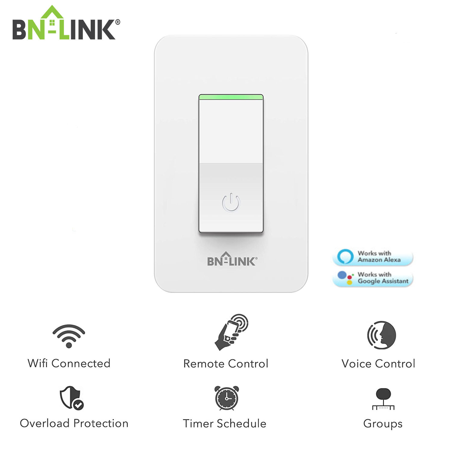 BN-LINK WIFI Smart In Wall Light Switch ON-OFF-ON works with Alexa/Google Home gallery
