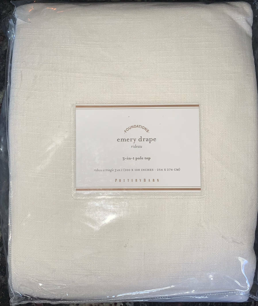 Pottery Barn Emery Curtain Drape Double Wide 100x108~White gallery