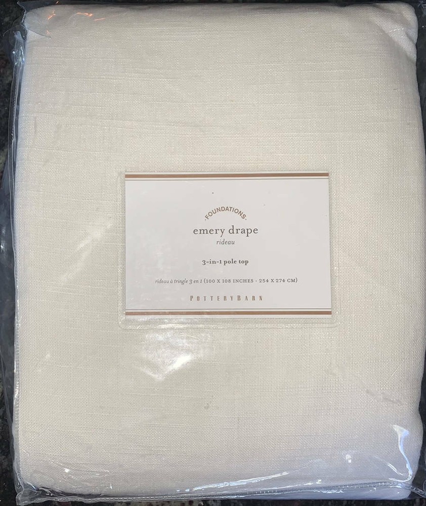 Pottery Barn Emery Curtain Drape Double Wide 100x108~White