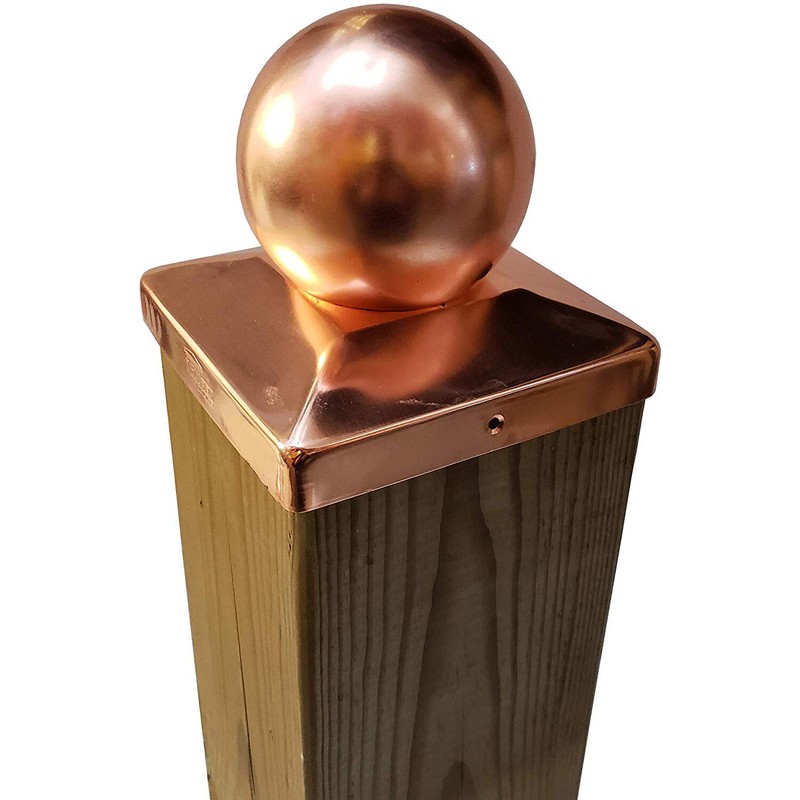 5.5" x 5.5" Solid Copper Ball Post Cap for True/Actual 5.5" x 5.5" Wood Posts gallery