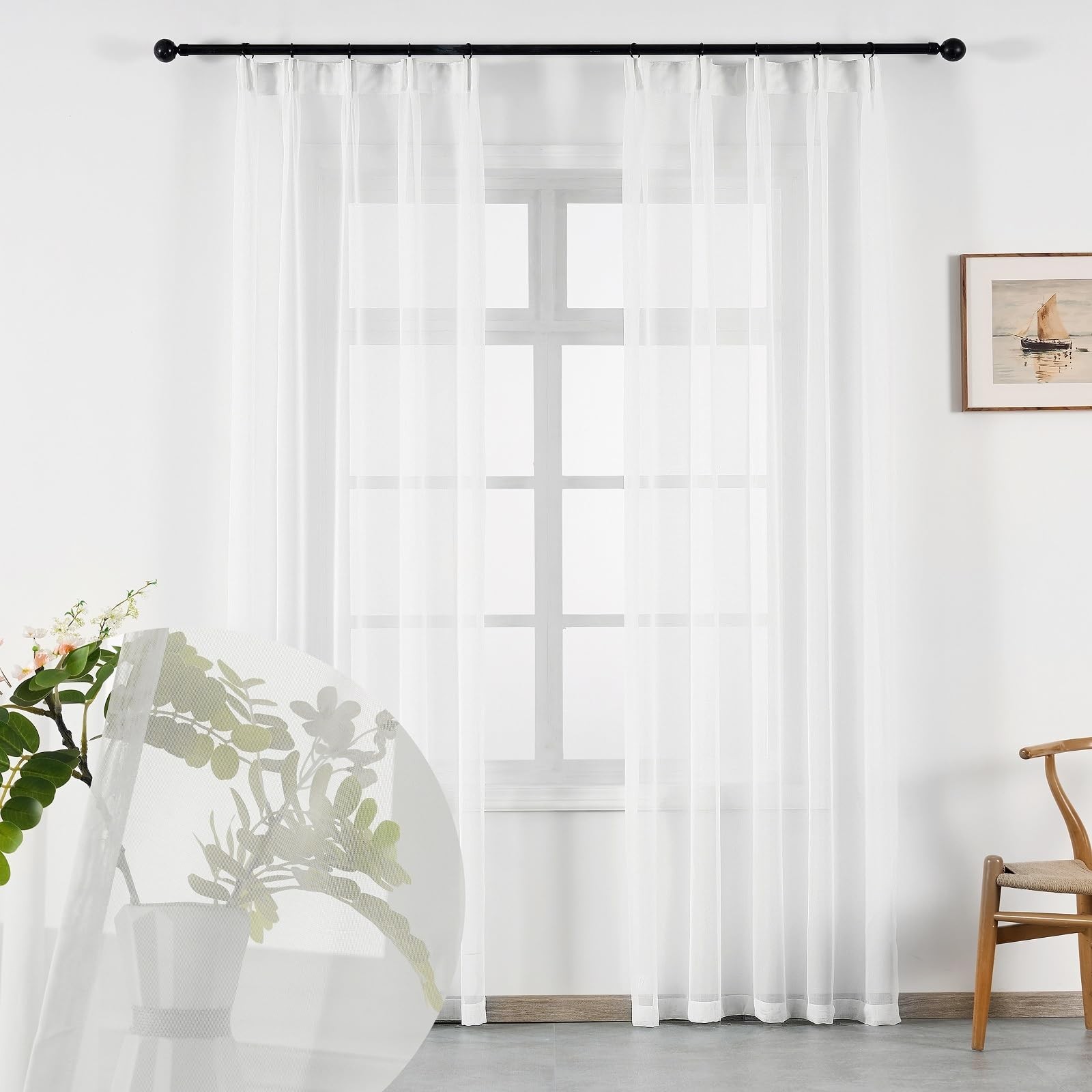 Sheer Curtains 96 Inches Long 2 Panels, Mesh Voile Pinch Pleat Sheers White, ... gallery