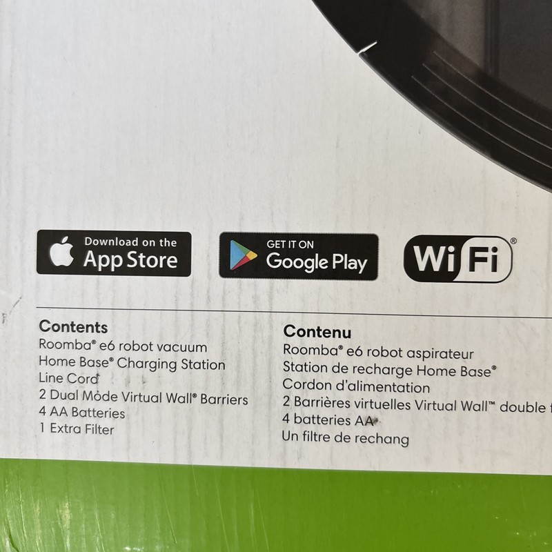 Roomba E6198 with 2 additional wall barrier and Charging Base, need a battery. gallery