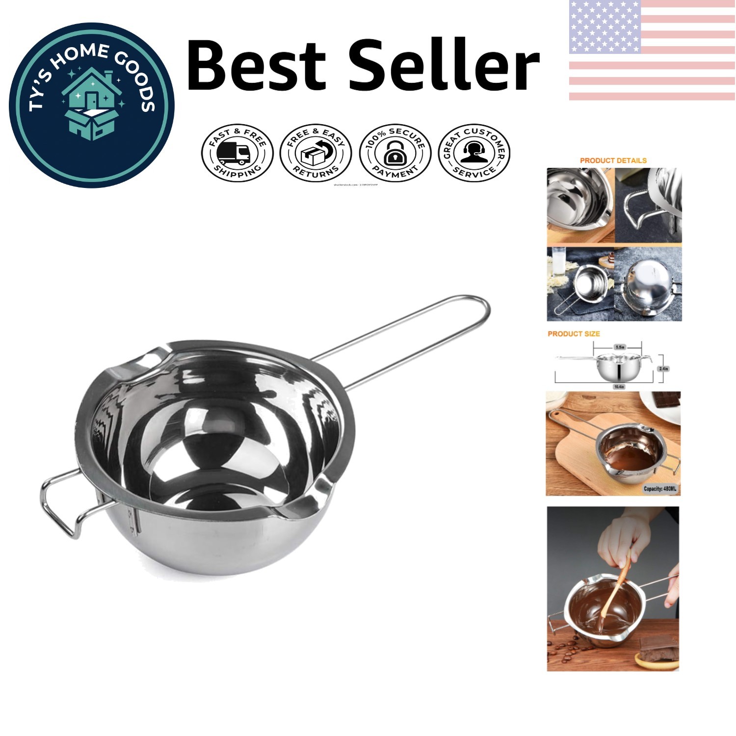 Versatile 480ML Stainless Steel Double Boiler - Perfect for Chocolate & Candles gallery