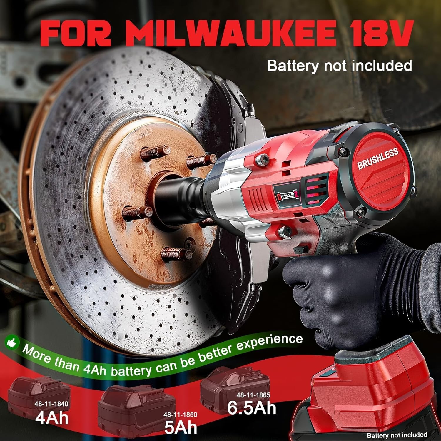 3/4" Cordless Impact Wrench Compatible with Milwaukee 18V Battery: 1850FT-LBS... gallery
