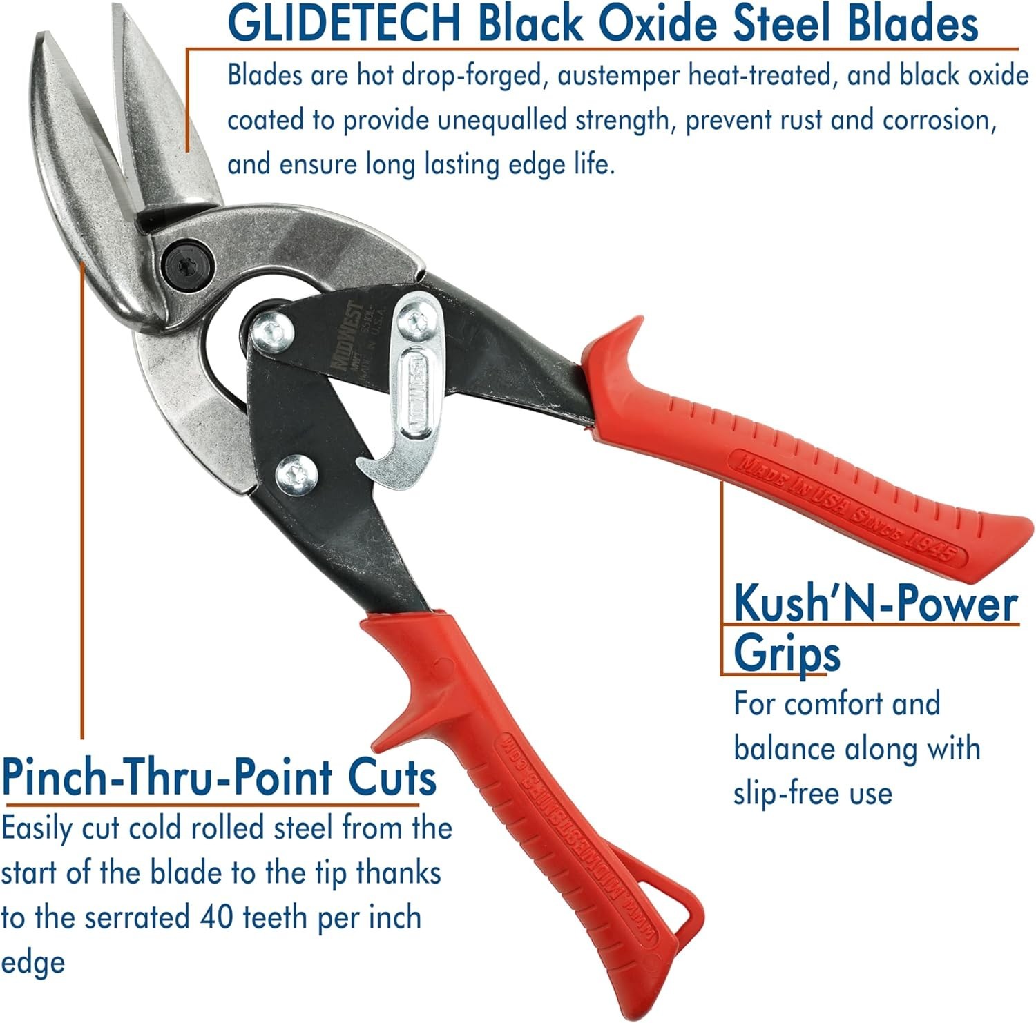 Midwest Offset Aviation Snip, Left Cut BLACK OUT 18ga Steel Tin 6510LO USA Made gallery
