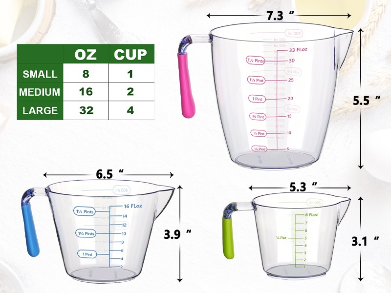 Measuring Cups Set, 3 Pcs Staable Plastic Liquid Measuring Cups with ML gallery