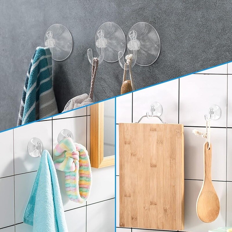 20Pcs Clear Suction Cup Hooks Strong Plastic Hangers Wall Bathroom Shower New gallery