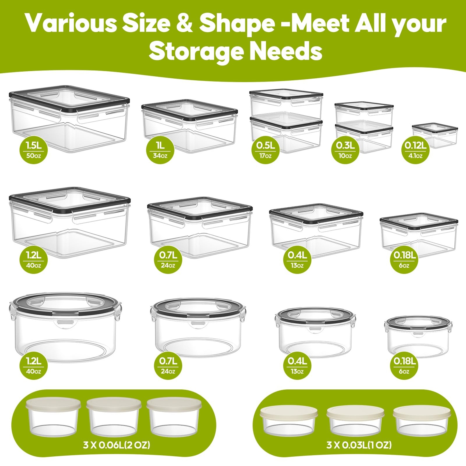 42 PCS Food Storage Containers with Volume-based (1 oz to 51 oz), 21 Pack gallery