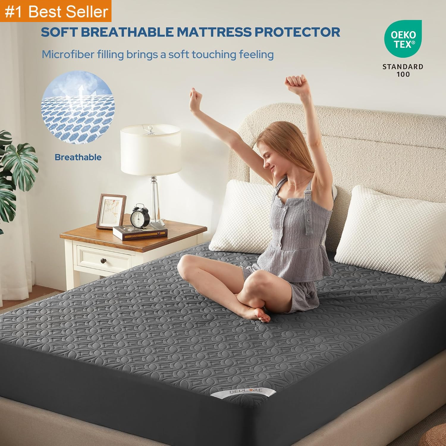 BEDLORE Waterproof Mattress Protector, Queen Size Mattress Pad Noiseless with De gallery