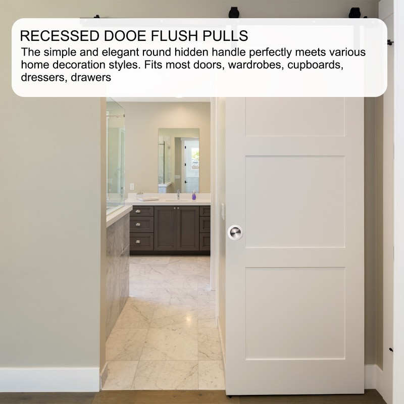2Pcs Round Recessed Door Pulls 2" Dia Finger Pulls Cabinet Handles Silver gallery