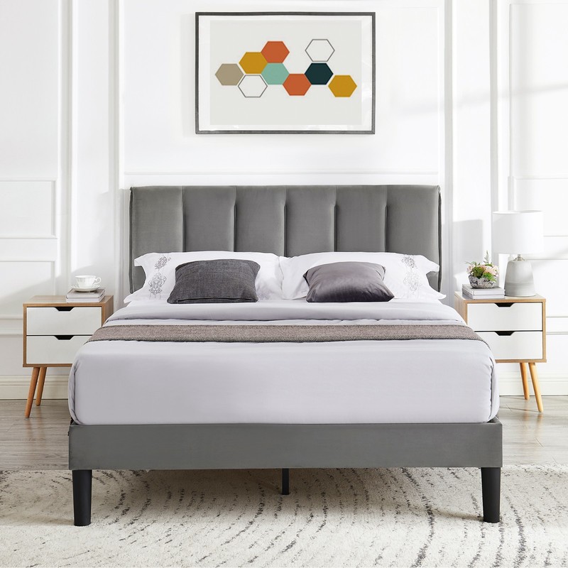 Vecelo Upholstered Platform Bed Frame Twin/Full/Queen with Headboard Wooden Slat gallery