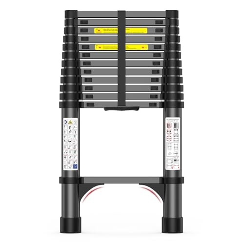 Telescoping Ladder, 330lb Capacity Aluminum Heavy-Duty Extension 12.5FT Black gallery