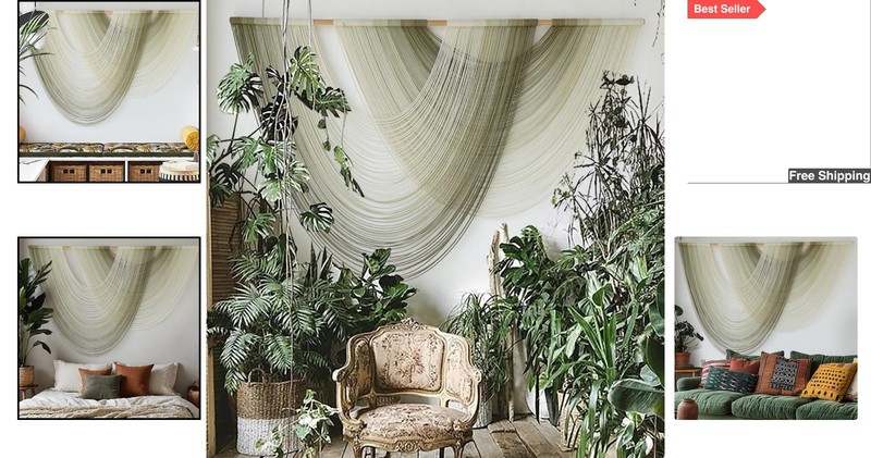 Stunning Handmade Macrame Wall Hanging - Moss Green Dip Dyed Ombre 57" W x 39" L gallery