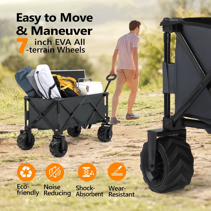 42 Inch Collapsible Folding Wagon With Wheels, Wagon Cart Foldable 225lbs gallery