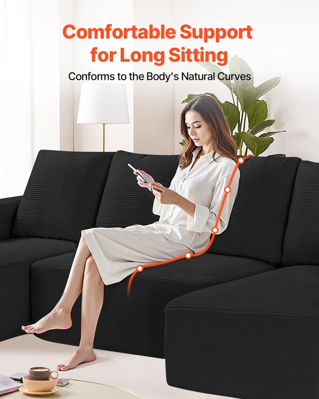 Modular Sectional Sofa U Shaped Cloud Couch with Chaise and Cushion Black gallery