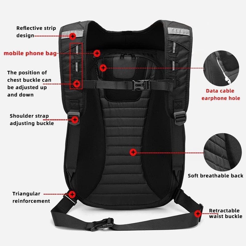Motorcycle Backpack Hard Shell Carbon Fiber Pattern Waterproof Back Pack Saddleb gallery