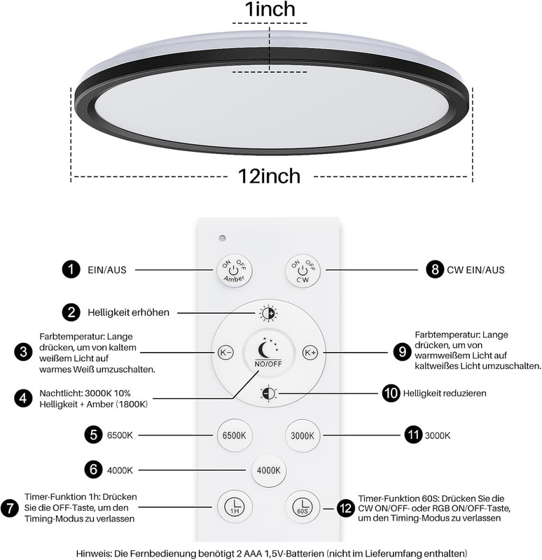 12Inch LED Flush Mount Ceiling Light with Remote Control, Dimmable Night Light 1 gallery