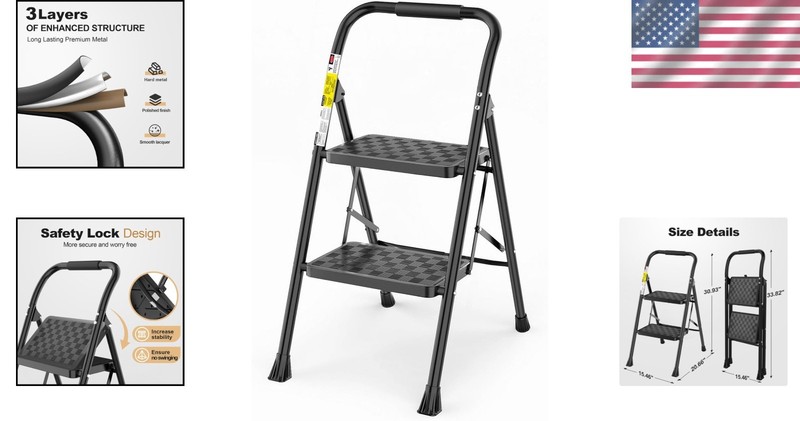 Lightweight 2-Step Folding Ladder with Safety Features - 330 lb Capacity gallery