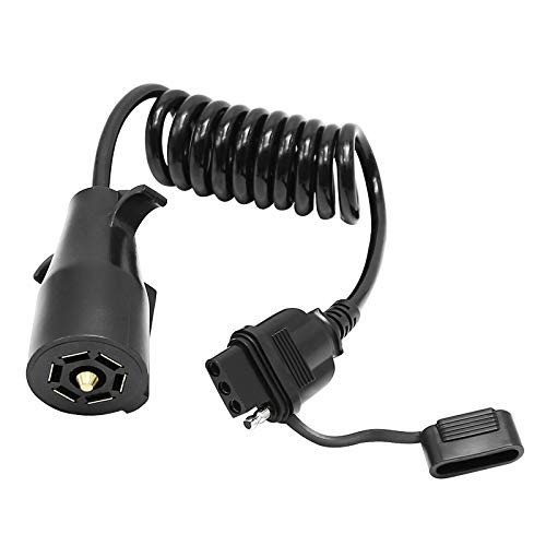 5ft 7 Way Round to 4 Way Pin Flat Trailer Connector Adapter Coiled Wiring gallery