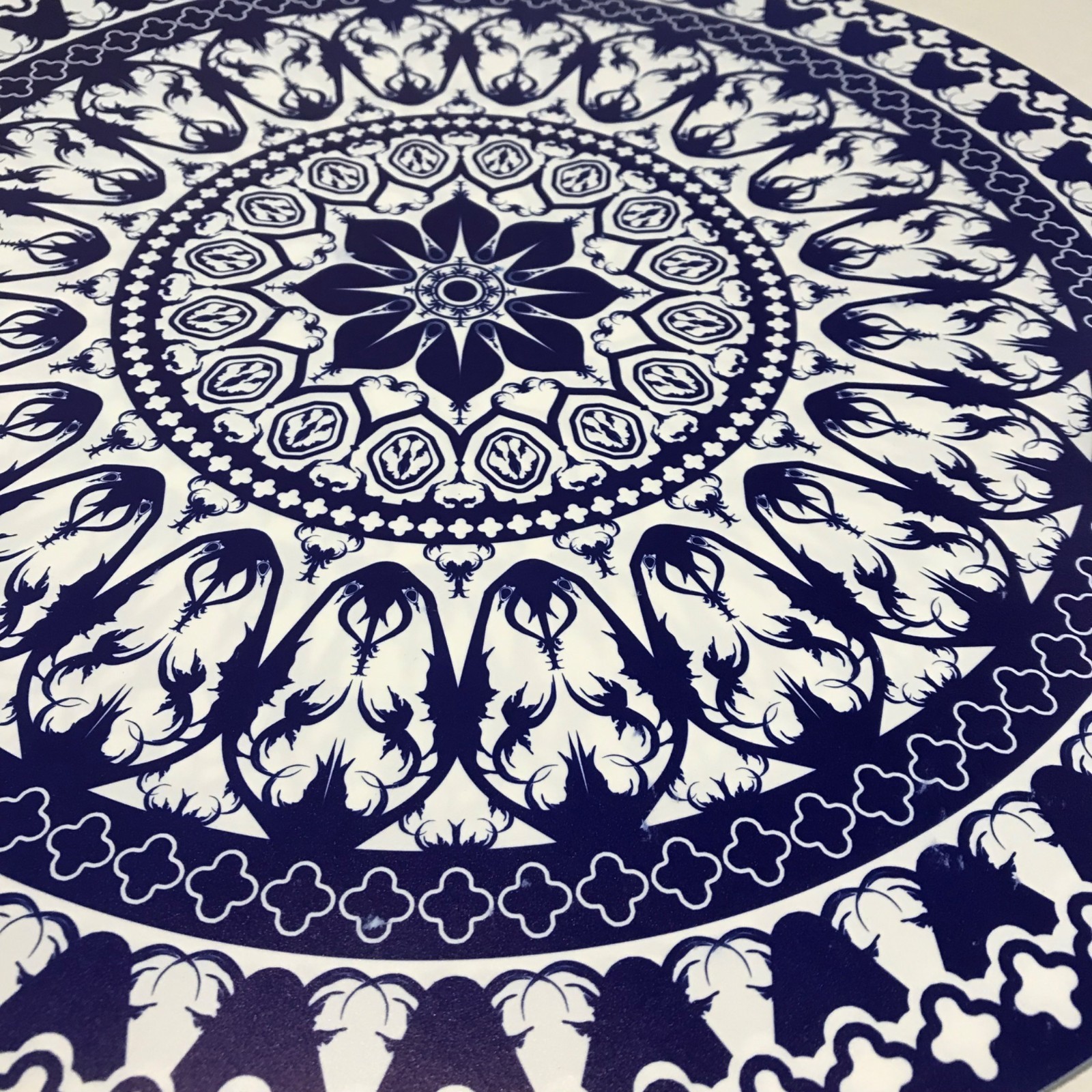 Mandala Pattern Placemats PVC Set Of 4 Round Blue & White 14" gallery