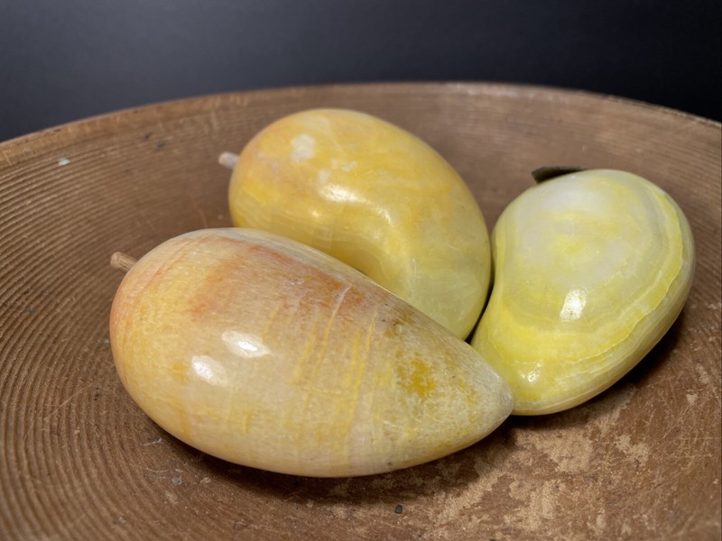 (3) Alabaster Marble Stone Fruit Mango Carved with Wooden Stems Vintage Italy gallery