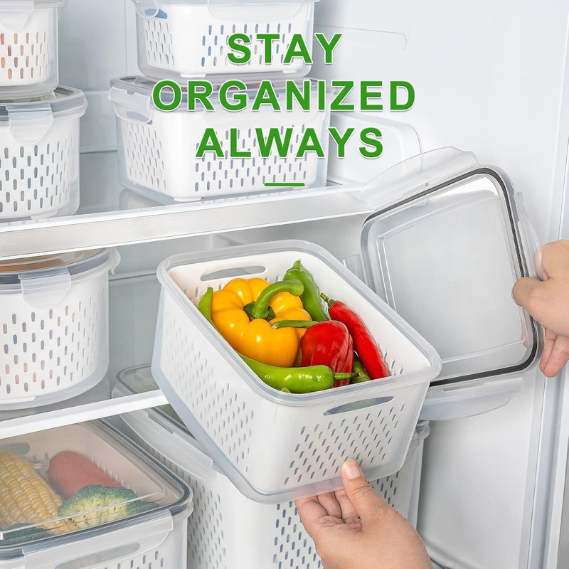 Fruit Container Set Large Food Storage Containers with Colander 5pcs gallery