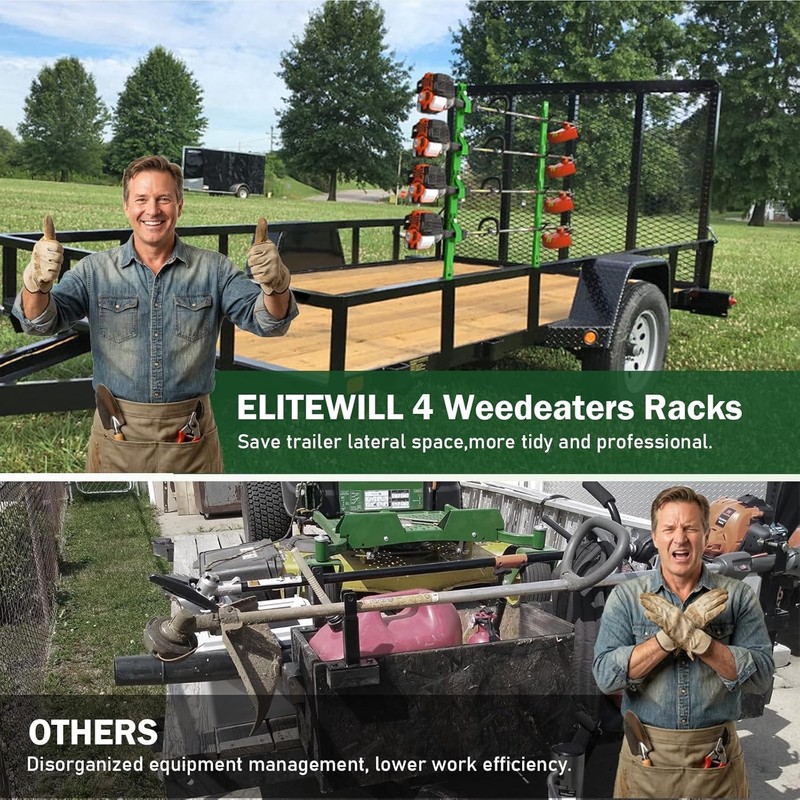 4 Place Weed Eater Rack Lockable Trimmer Rack for Open & Enclosed Trailer Green gallery