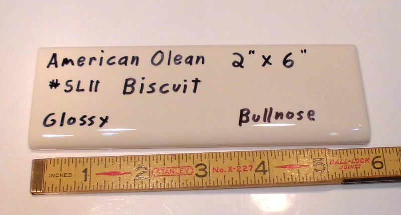 1 pc. Starting Line by American Olean; #SL11 Gloss Biscuit Bullnose Ceramic Tile gallery