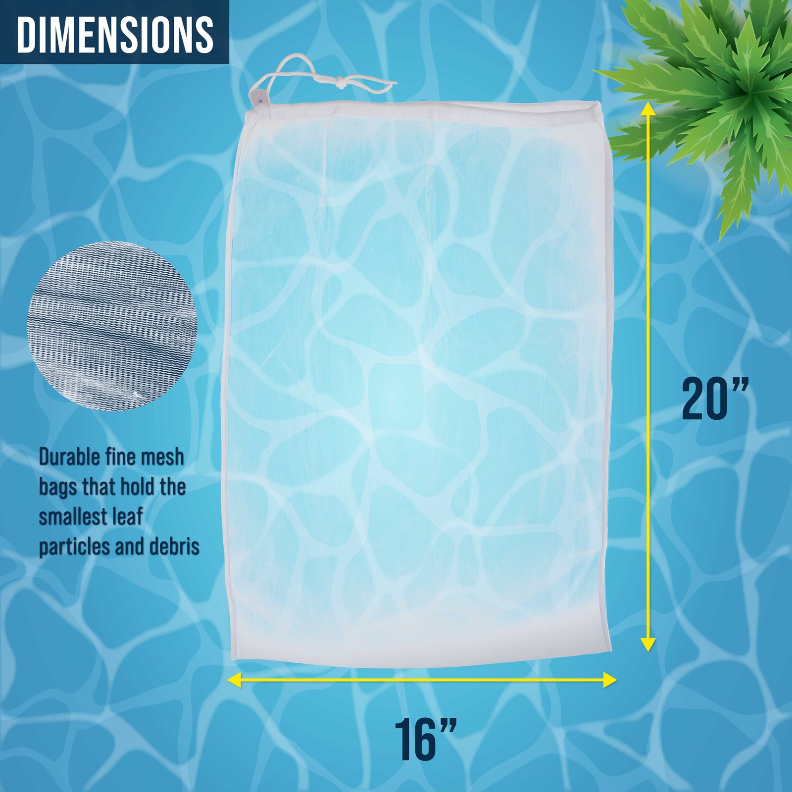 2 Fine Mesh Filter Net Bags for Leaf Vacuum Pool Cleaners 16" x 20", Replacement gallery
