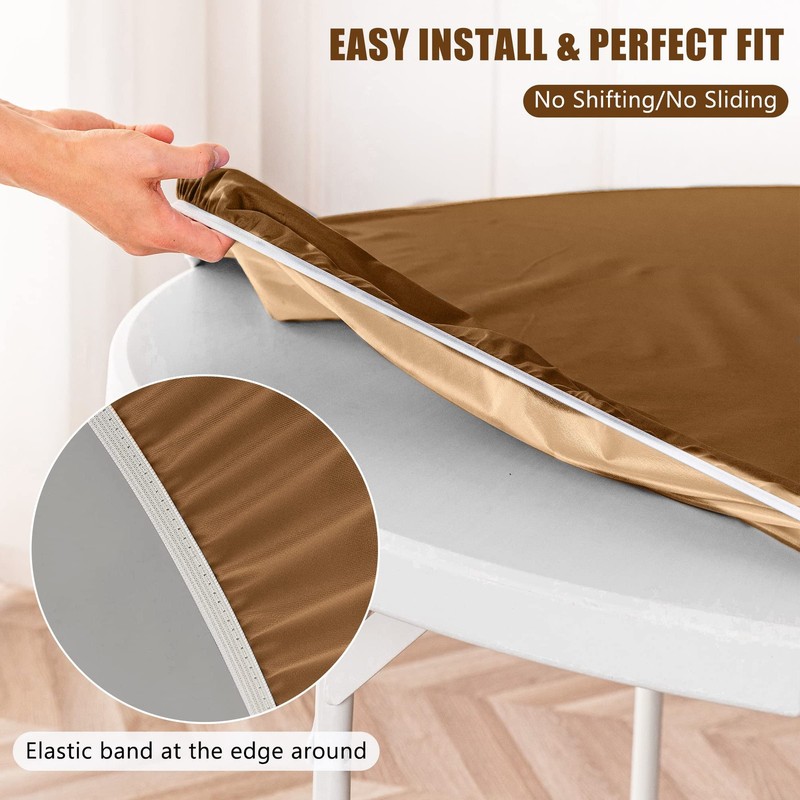 Brown Fitted Table Cover for Round Tables, 2 Pack Reversible Stretch Tableclo... gallery