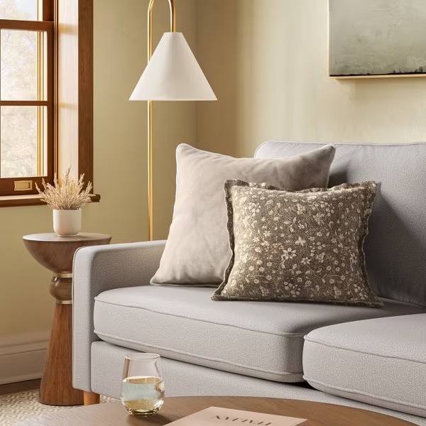 18"x18" Square Floral Printed Throw Pillow Gray/Neutral gallery
