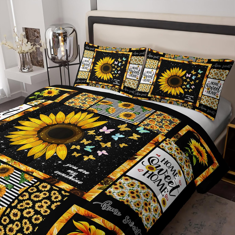 Sunflower Queen Bedding Set, Yellow Comforter for Girls and Teen Boys, Western B gallery