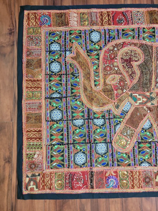 VTG Elephant Wall Hanging Patchwork Big Tapestry Beaded Hand Embroidered Boho gallery