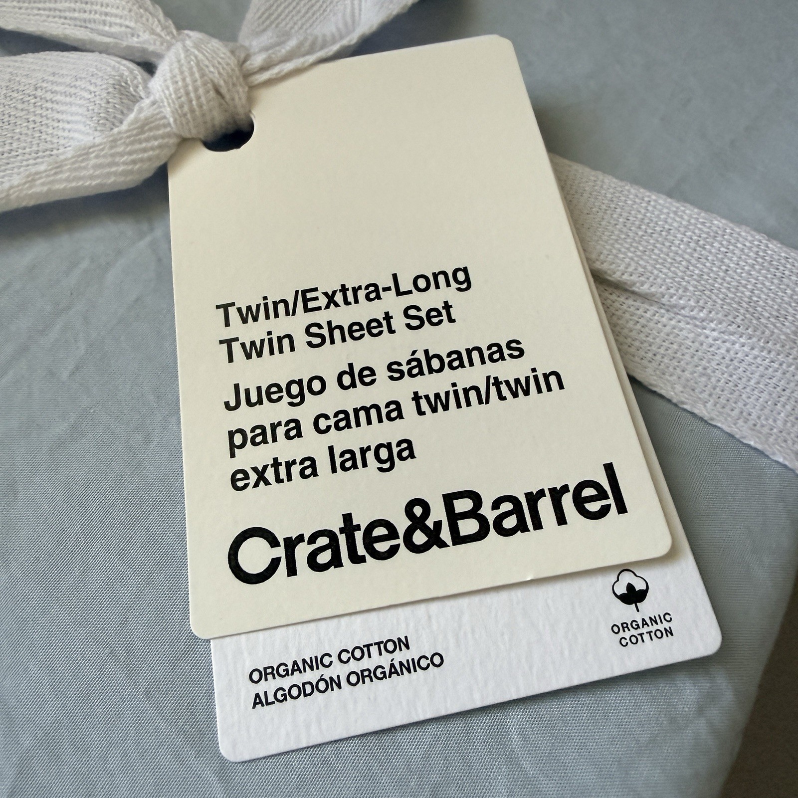 NWT Crate & Barrel Twin Sheet Set Extra Long Blue Cozy Cloud Organic Cotton gallery