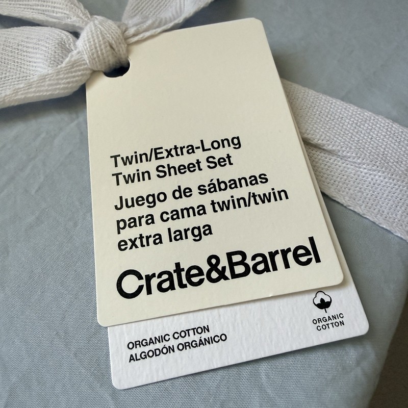 NWT Crate & Barrel Twin Sheet Set Extra Long Blue Cozy Cloud Organic Cotton gallery