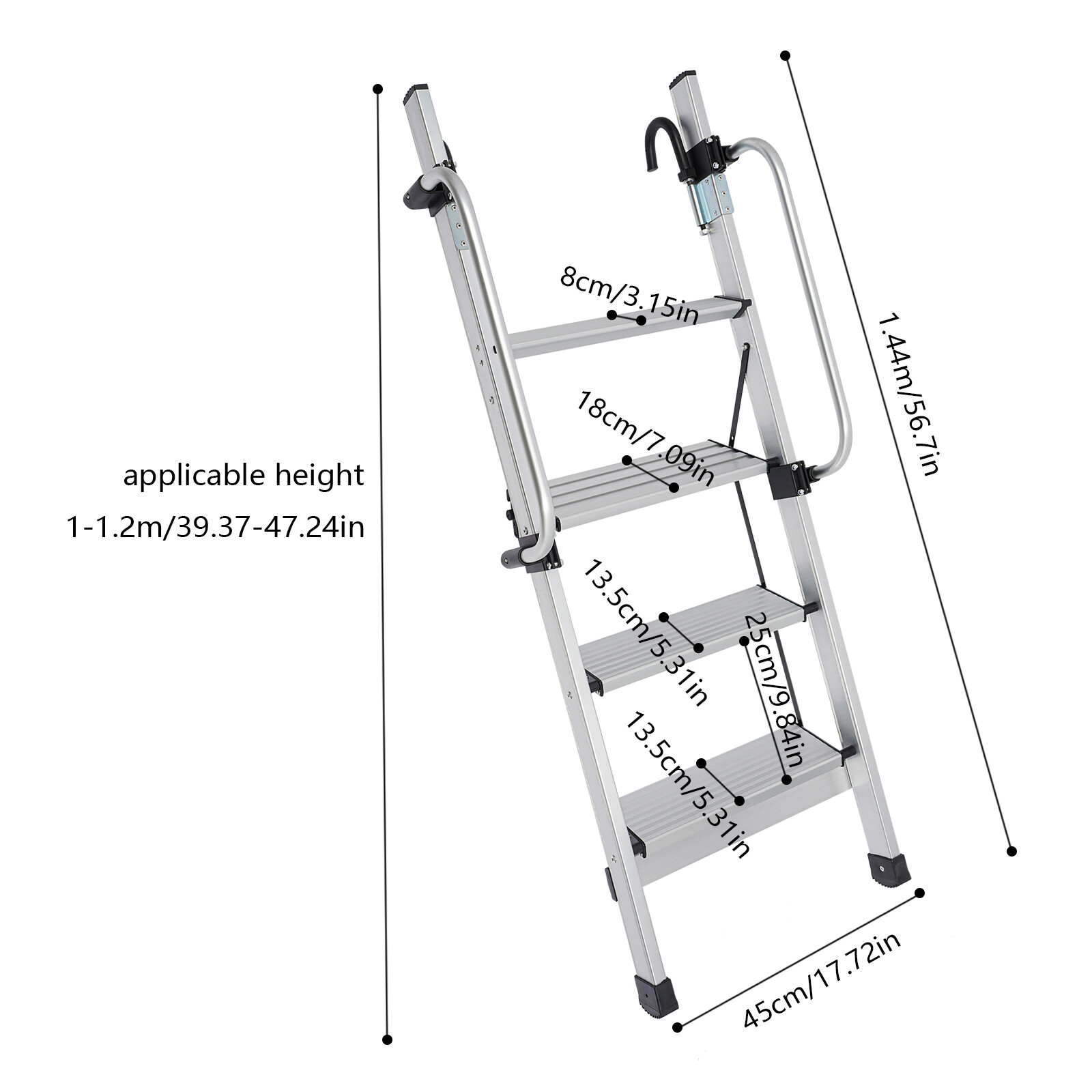 Silver 4-step Bed Ladder, Ladder With Adjustable Handrail For Caravans, Lofts gallery