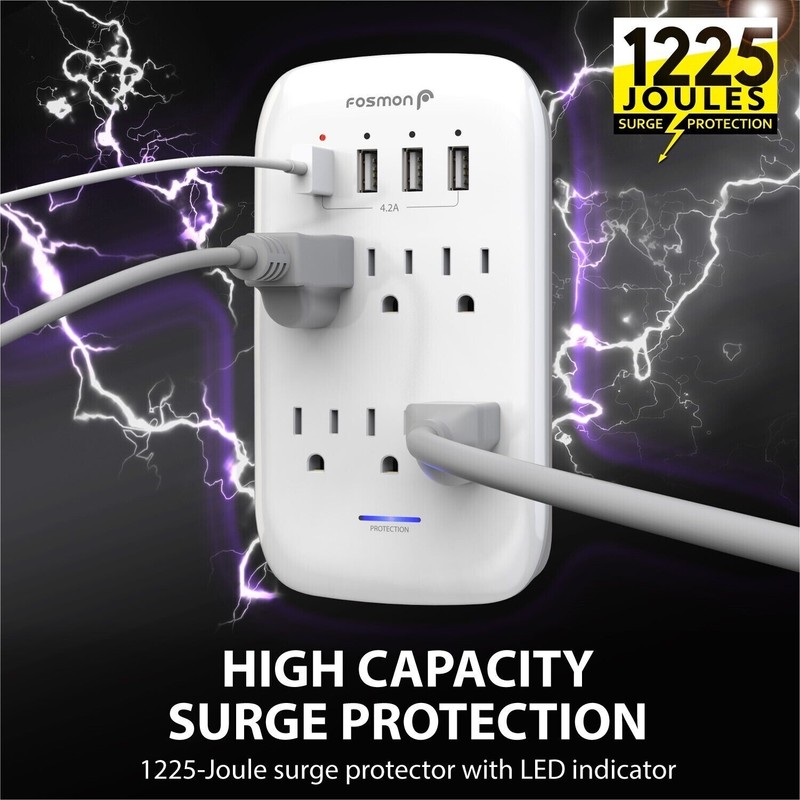 6 Outlet Extender 1225J Surge Protector With 4 USB Charger Port Wall Adapter Tap gallery