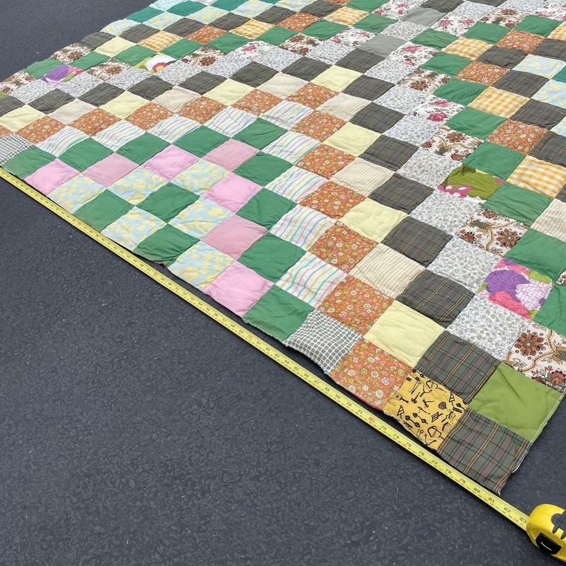 Vintage Patchwork Granny Square Quilt Homemade Reversible 81” x 96” in Antique gallery