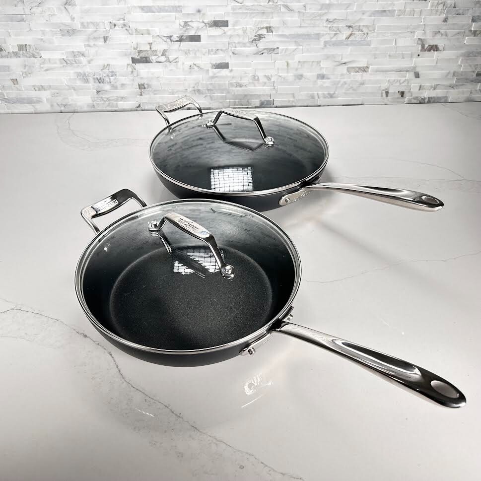 All-clad Essentials 10.5" and 12" Non-Stick Fry Pan with Glass Lids Set. gallery