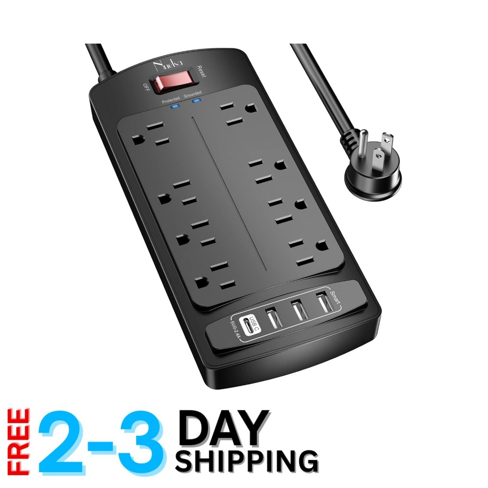 Certified Surge Protector with 8 Outlets & 4 USB Ports - 2700 Joules