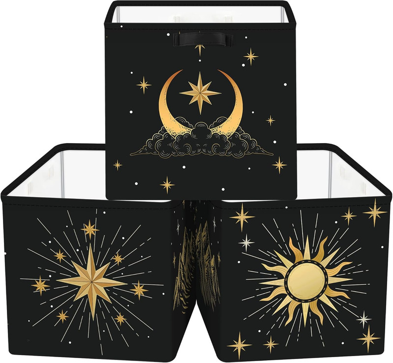 11.8" Sun Moon Celestial Storage Cube Organizer Set 3 Pcs Clothes Storage Basket gallery