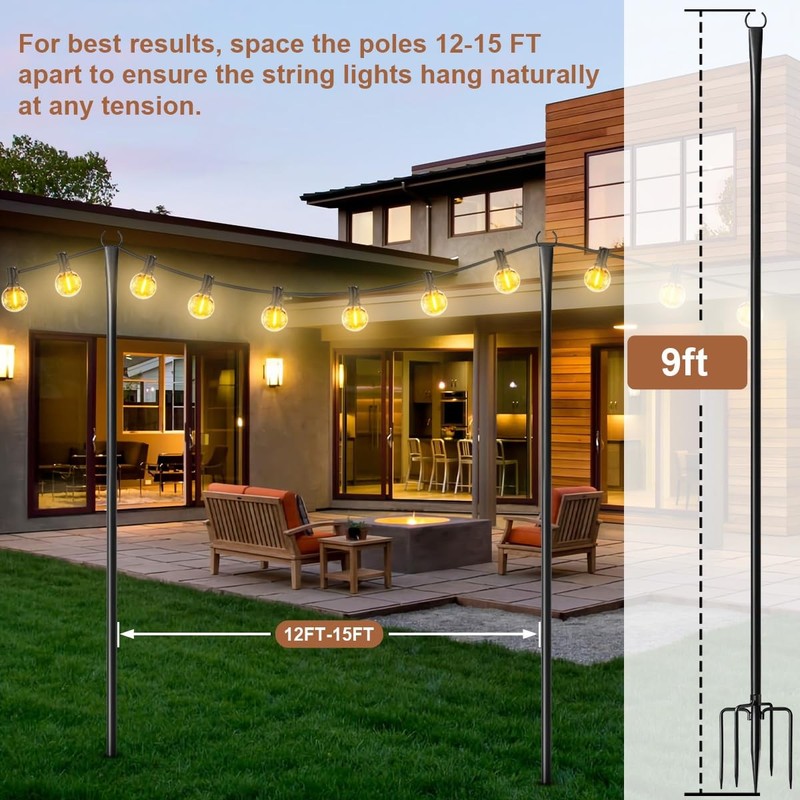 6 Pack String Light Poles for Outside, Heavy-Duty Metal Light Poles for Outdo... gallery