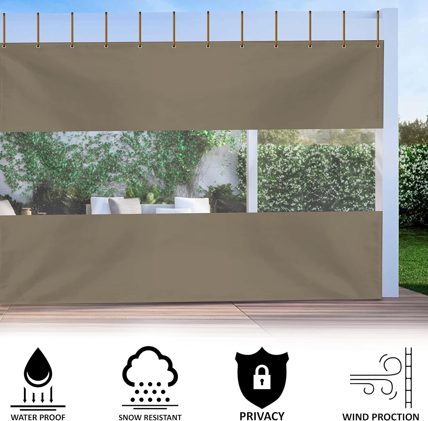 Outdoor Beige with Clear Panel Curtain, 12 oz Vinyl 7" x 12" Curtains for Patio gallery