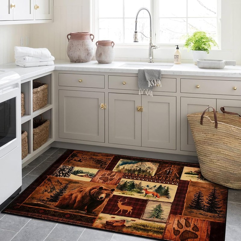 Rustic Cabin Area Rug 3X5 Lodge Bear Moose Deer Rugs for Living Room Low Pile gallery