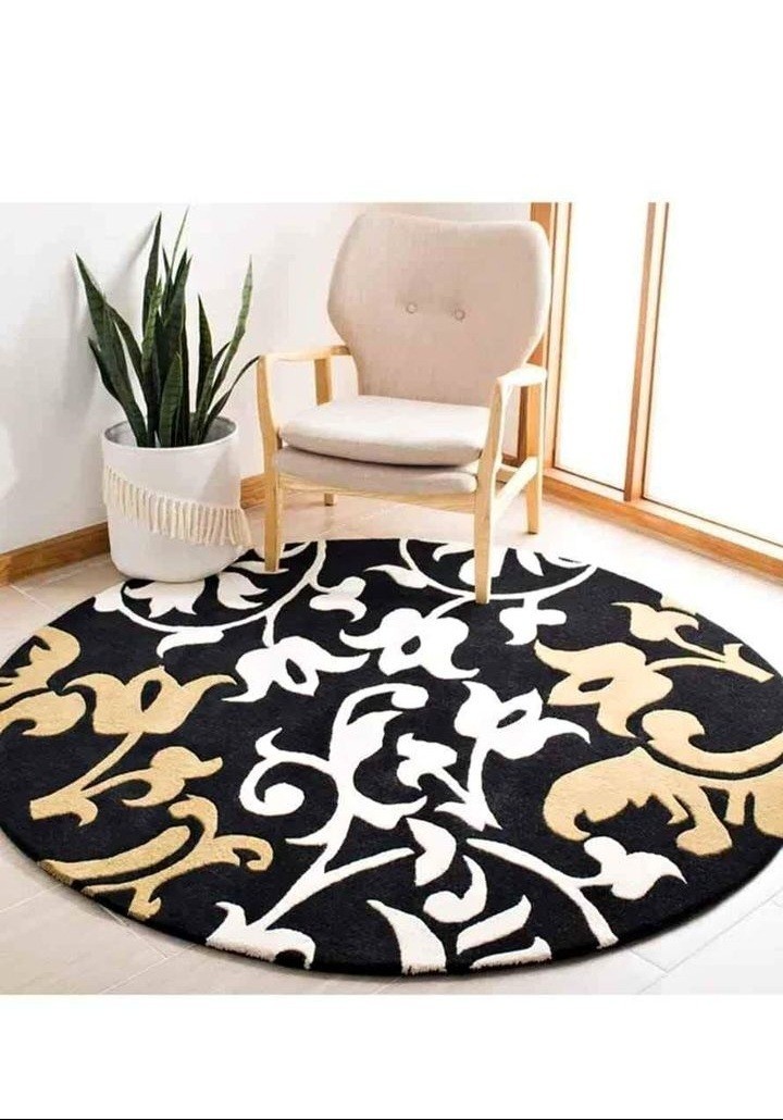 Round Hand Tufted Carpets Charcol Fine Geomatric Living Room Bedroom, Office. gallery