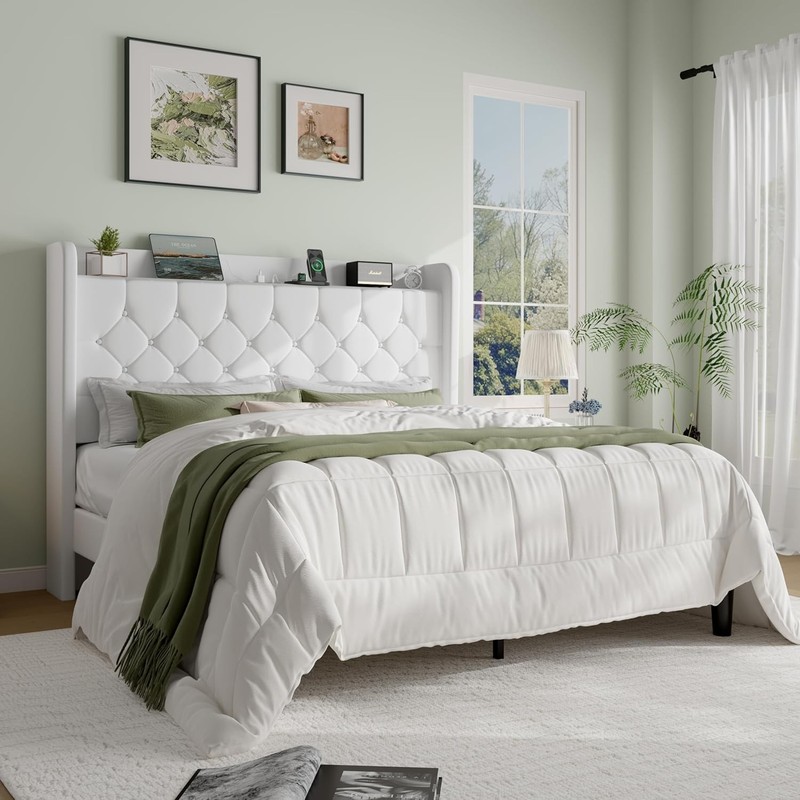SHA CERLIN Queen Platform Bed Frame Model AK-7606-5 White Velvet gallery