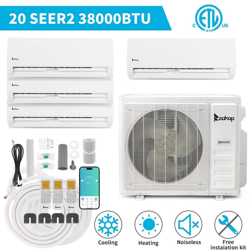 4 Zone Mini Split 38000BTU Quad Zone Mini Split Air Conditioner 4 x 25Ft Copper